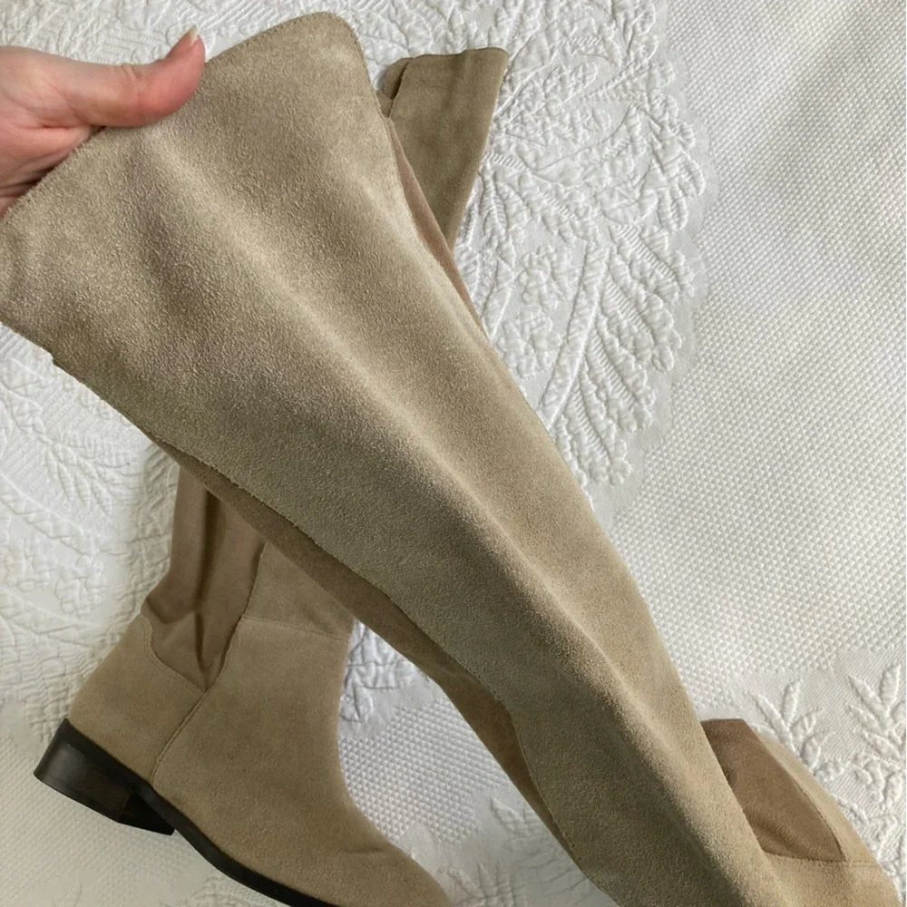 Lucky Brand Calypso Tall Boots Women 8M Suede Leather Beige Minimalist Old Money